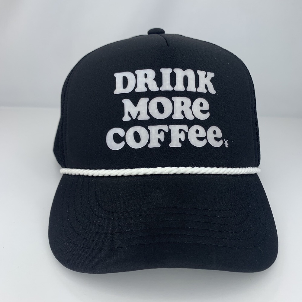 Dutch Bros Trucker Hat Drink More Coffee Mesh Black White Rope Trim Snapback Cap